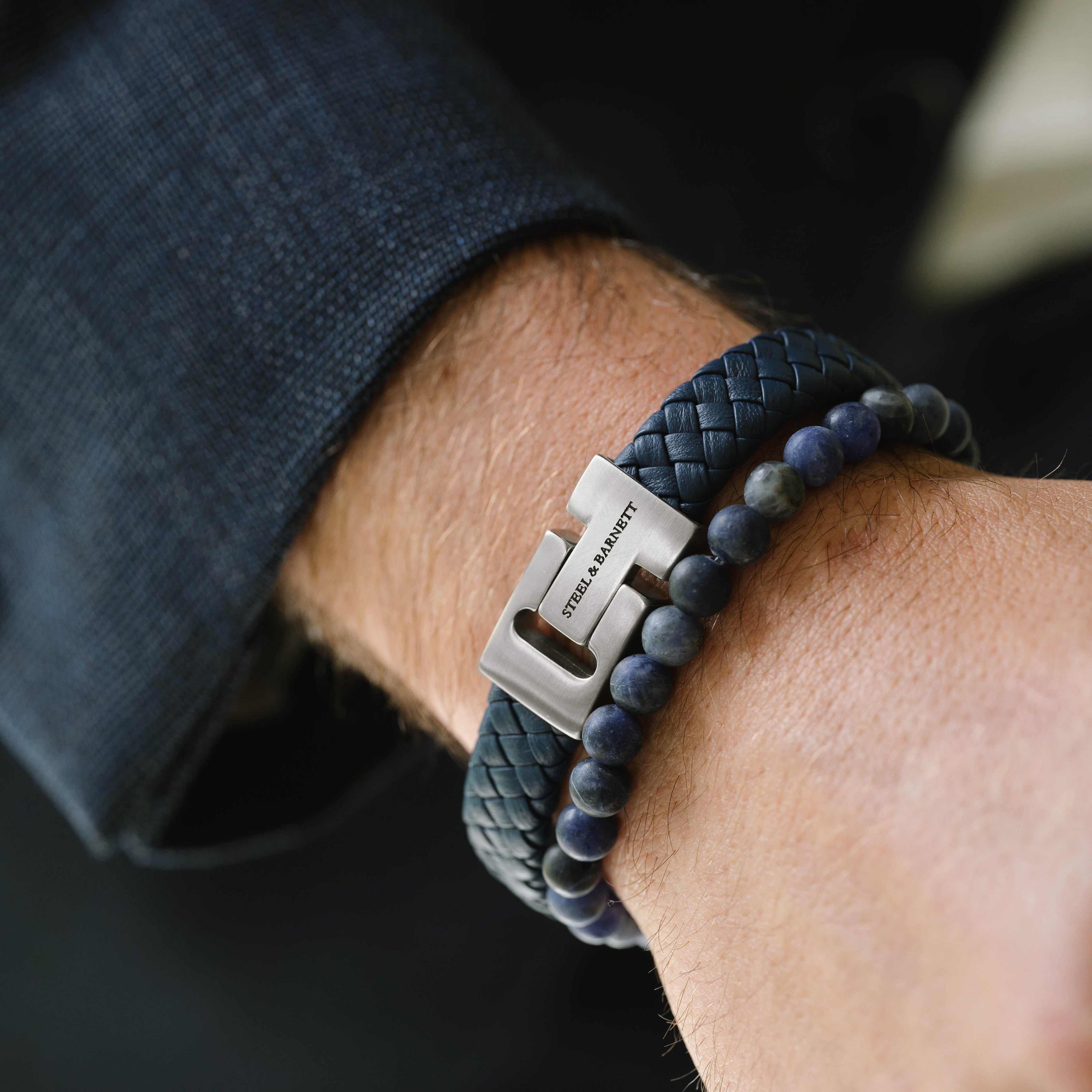 blue silver bracelets for men leather gemstones stainless steel steel and barnett