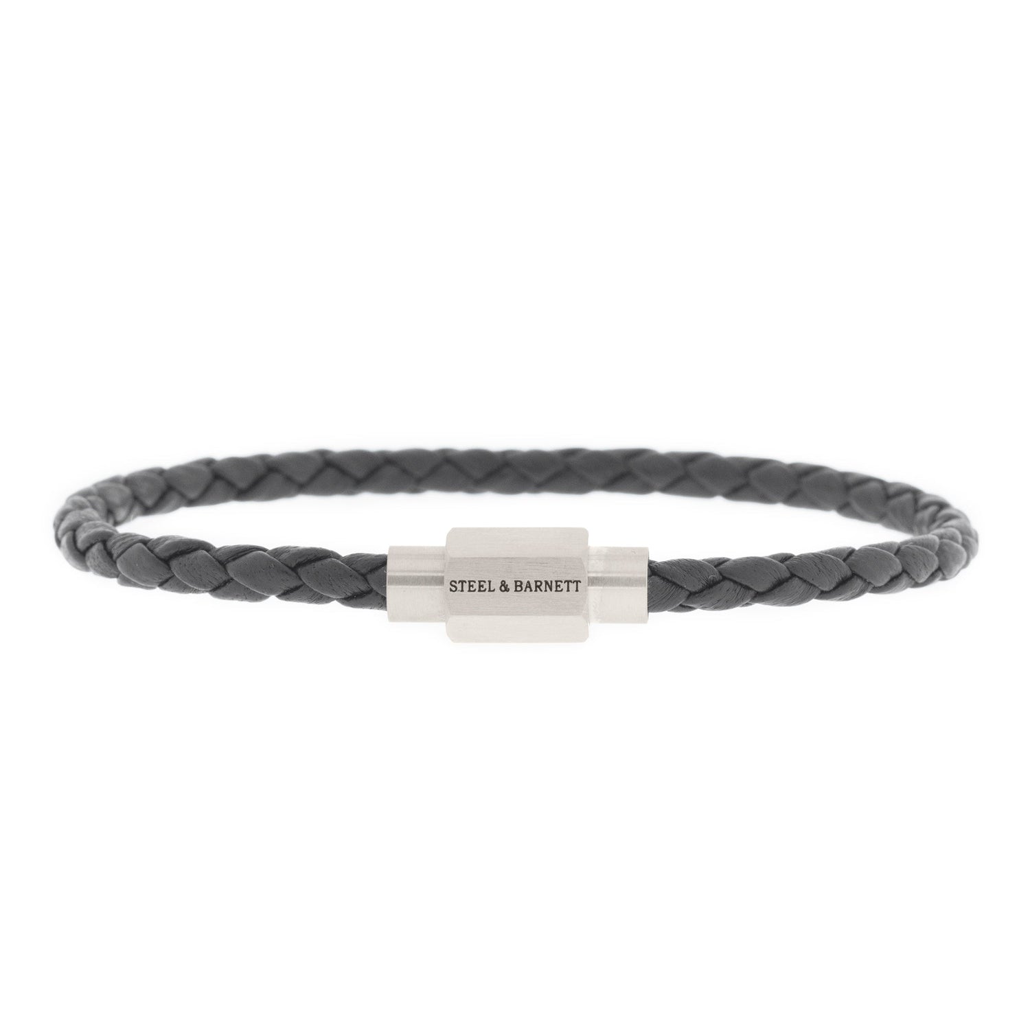 grey thin leather bracelet for men steel and barnett stainless steel gifts for him Luke Landon Nappa Leather Bracelet Dark Gray