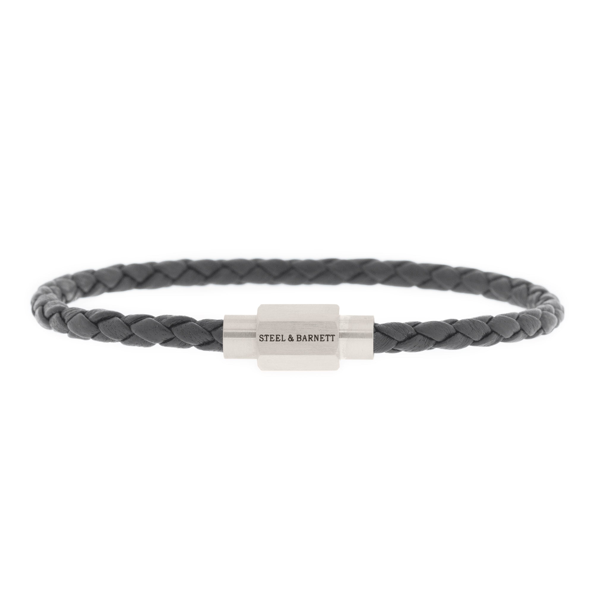 grey thin leather bracelet for men steel and barnett stainless steel gifts for him Luke Landon Nappa Leather Bracelet Dark Gray