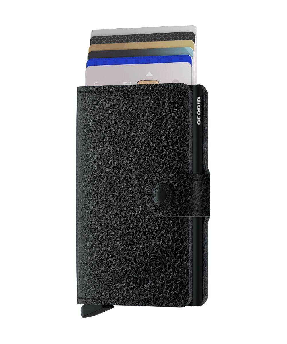 Miniwallet pflanzlich gegerbtes Schwarz-Schwarz