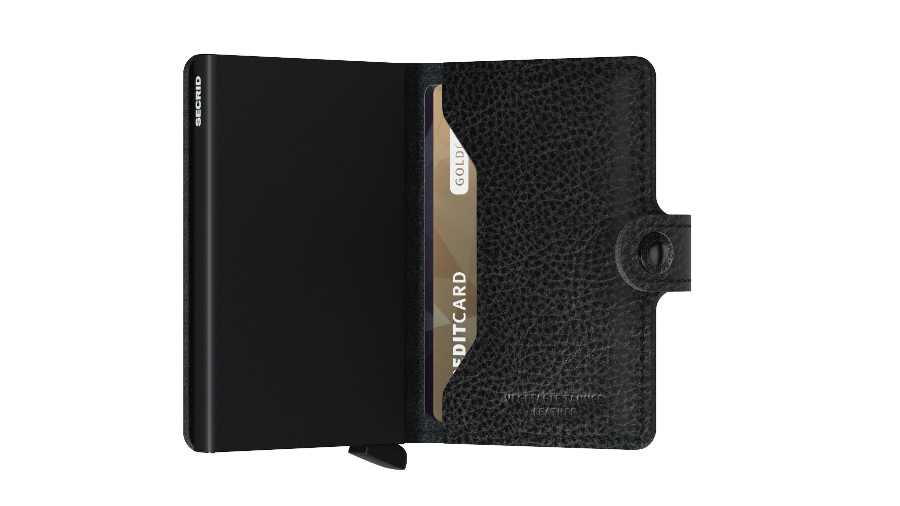 Miniwallet pflanzlich gegerbtes Schwarz-Schwarz