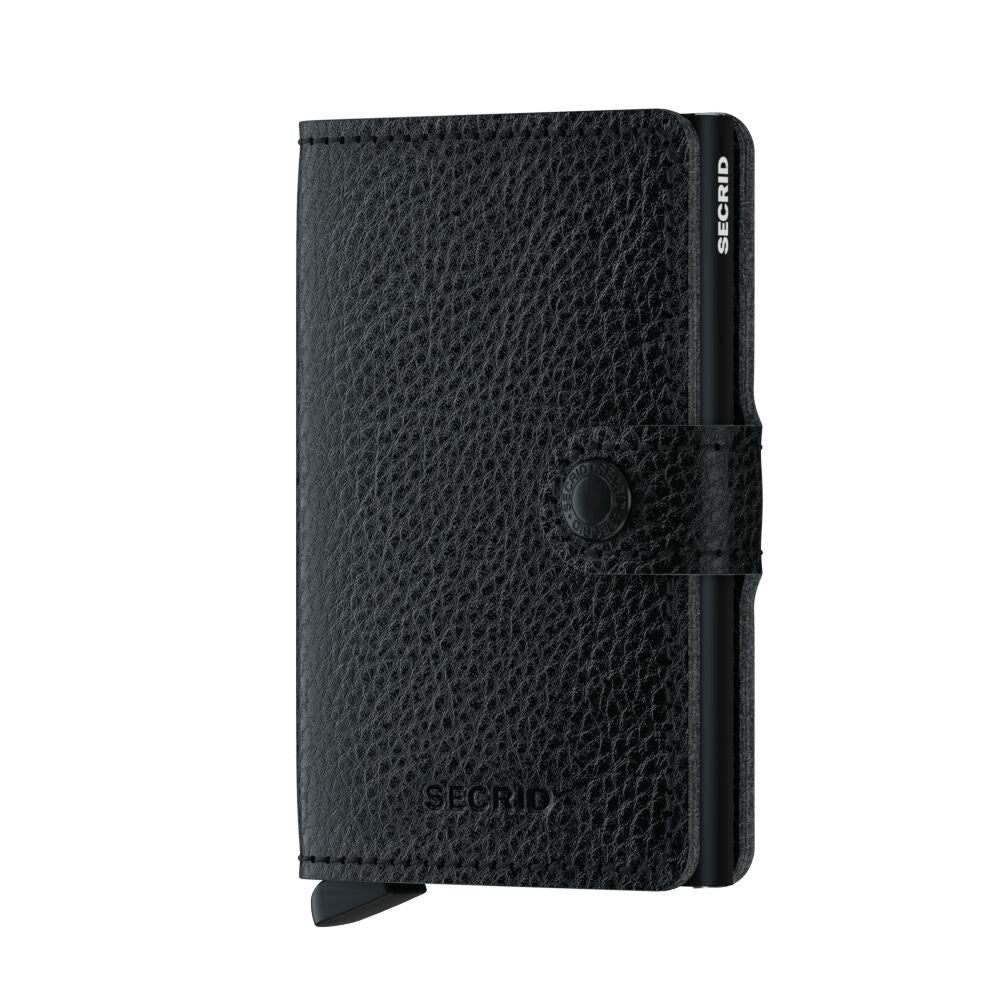 Miniwallet pflanzlich gegerbtes Schwarz-Schwarz