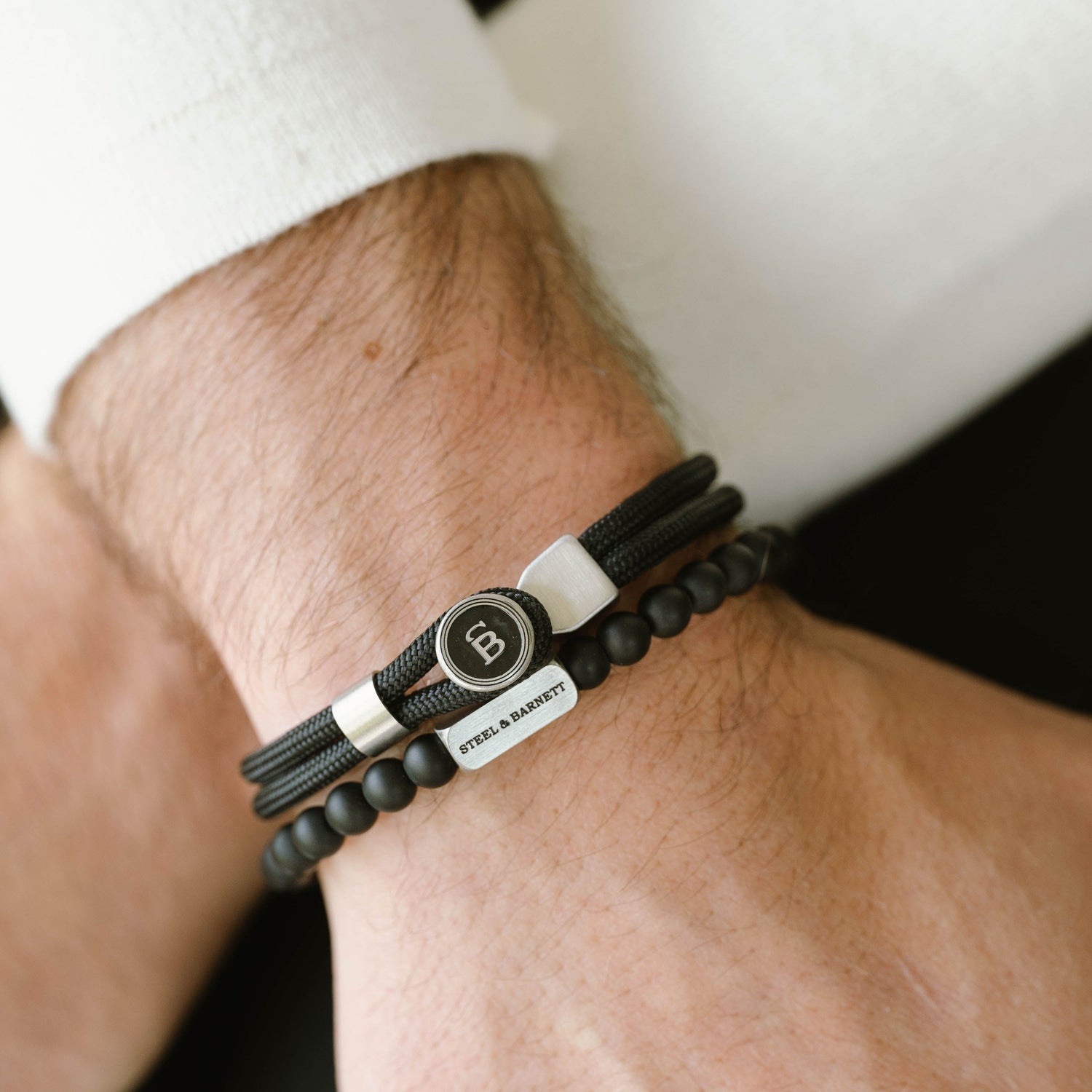 black Rope Bracelet Set silver stainless steel rope bracelet for men