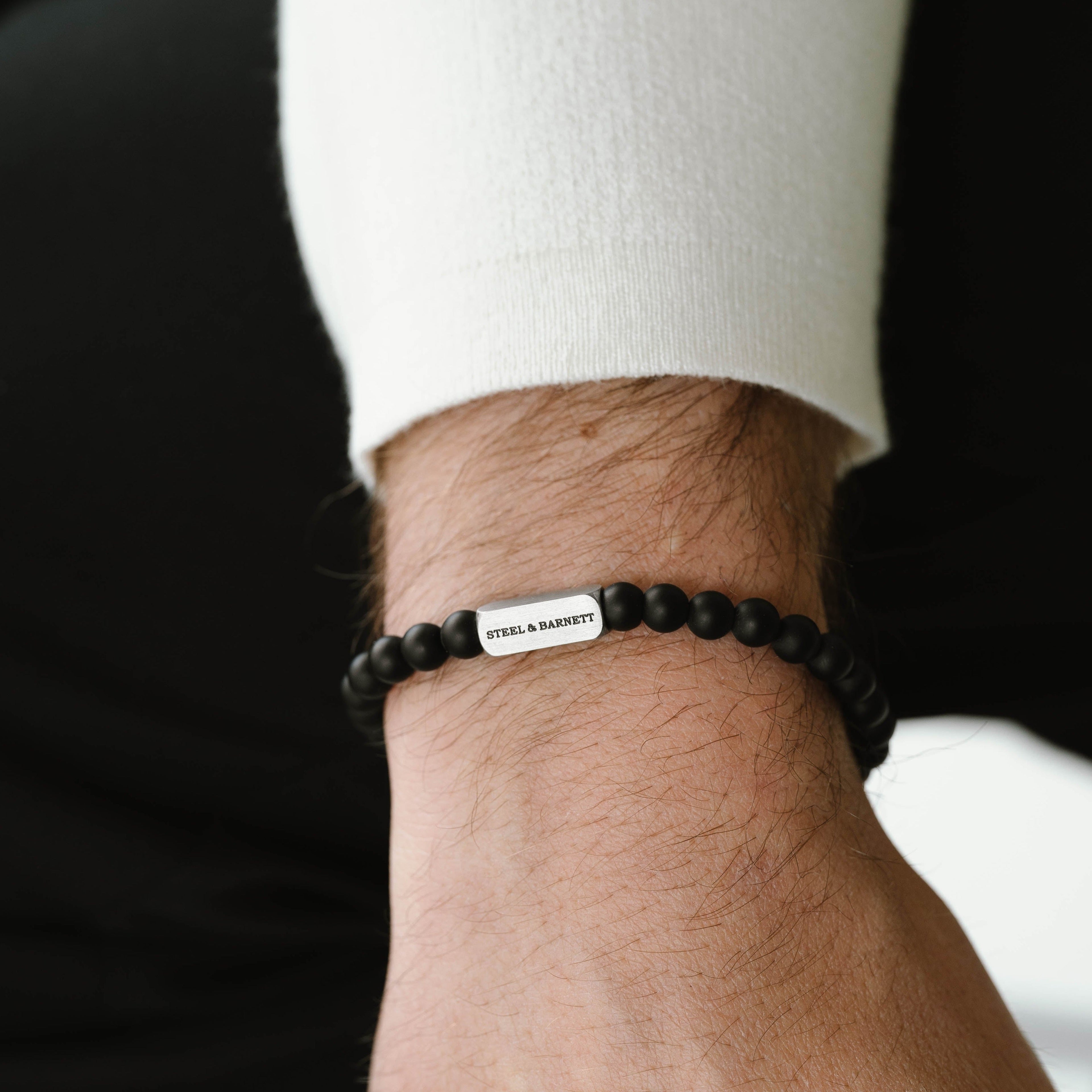 Natural Ned 6mm Round Gemstone Bracelet Matt Black