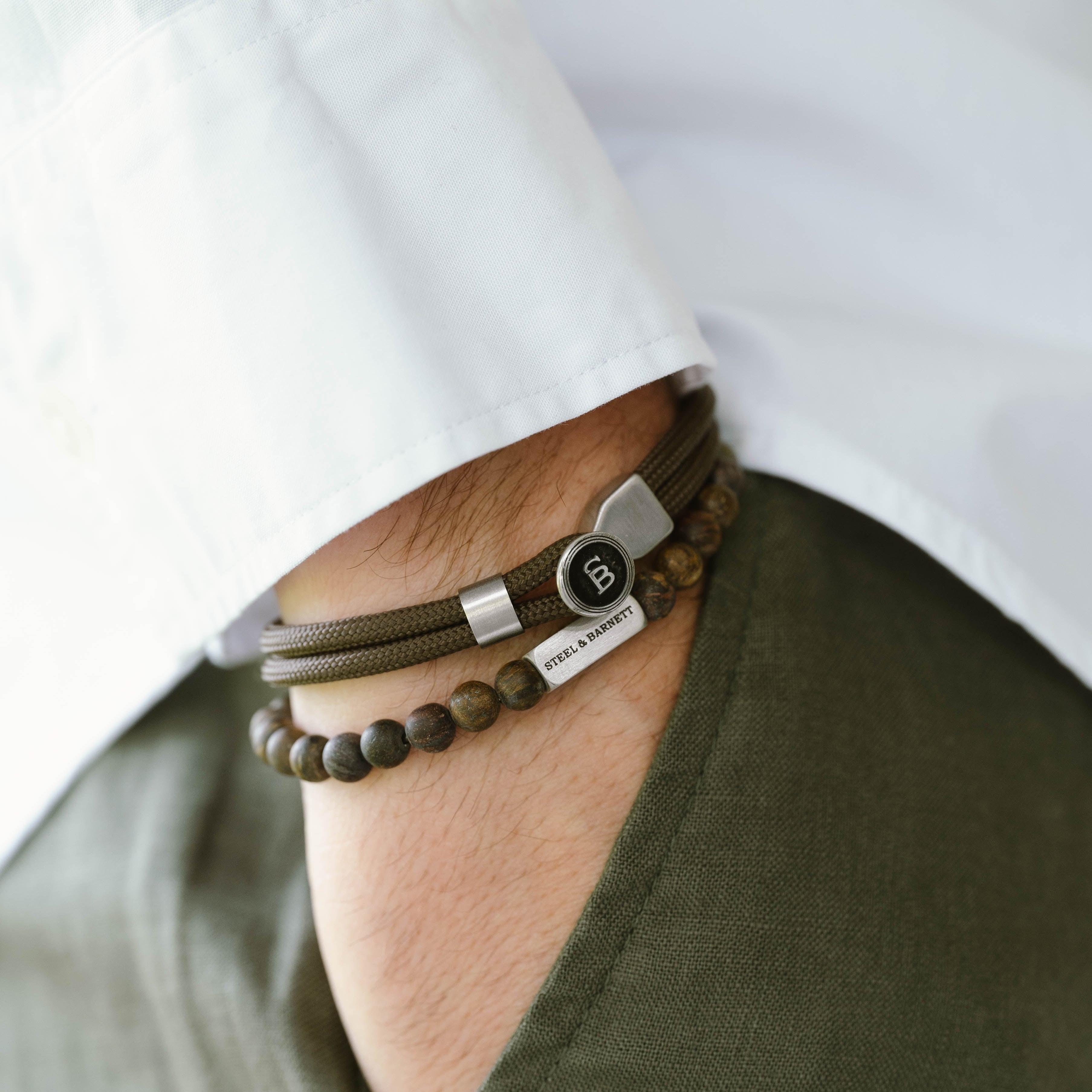 rope bracelet brown silver stainless steel Riptide Rope Bracelet Black/Silver and matt bronzite brown stone bracelet