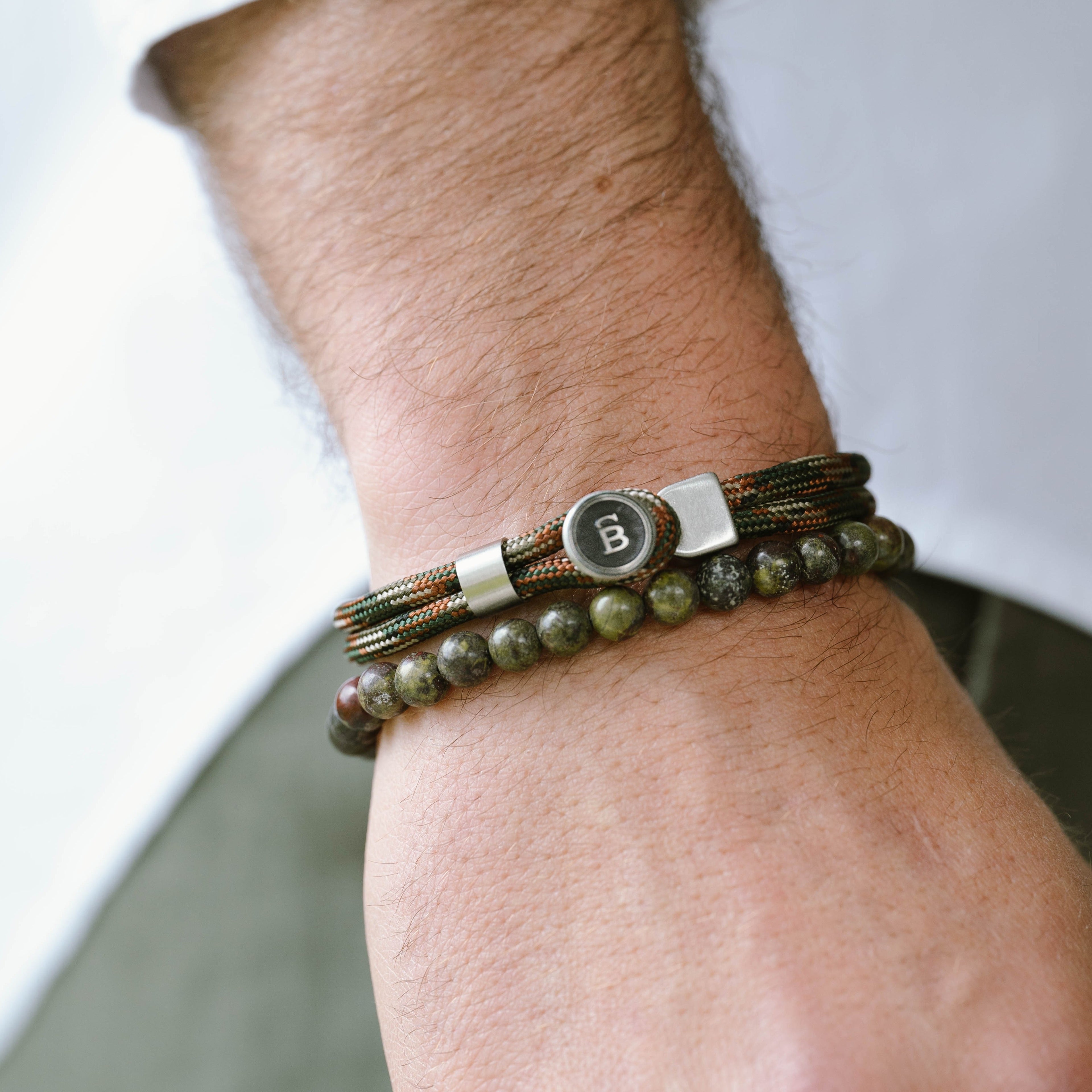 brown green silver Rope Bracelet Set silver stainless steel rope bracelet for men