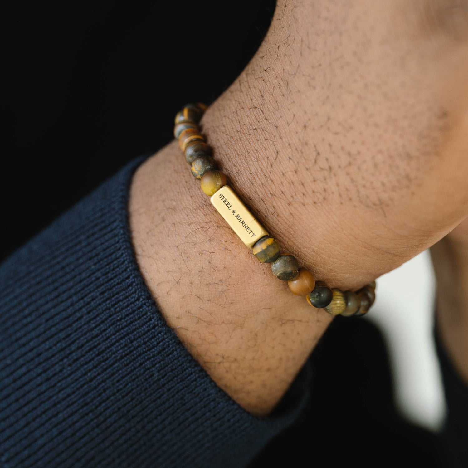 Natural Ned 6mm Round Gemstone Bracelet Matt Tiger Eye/18K Gold