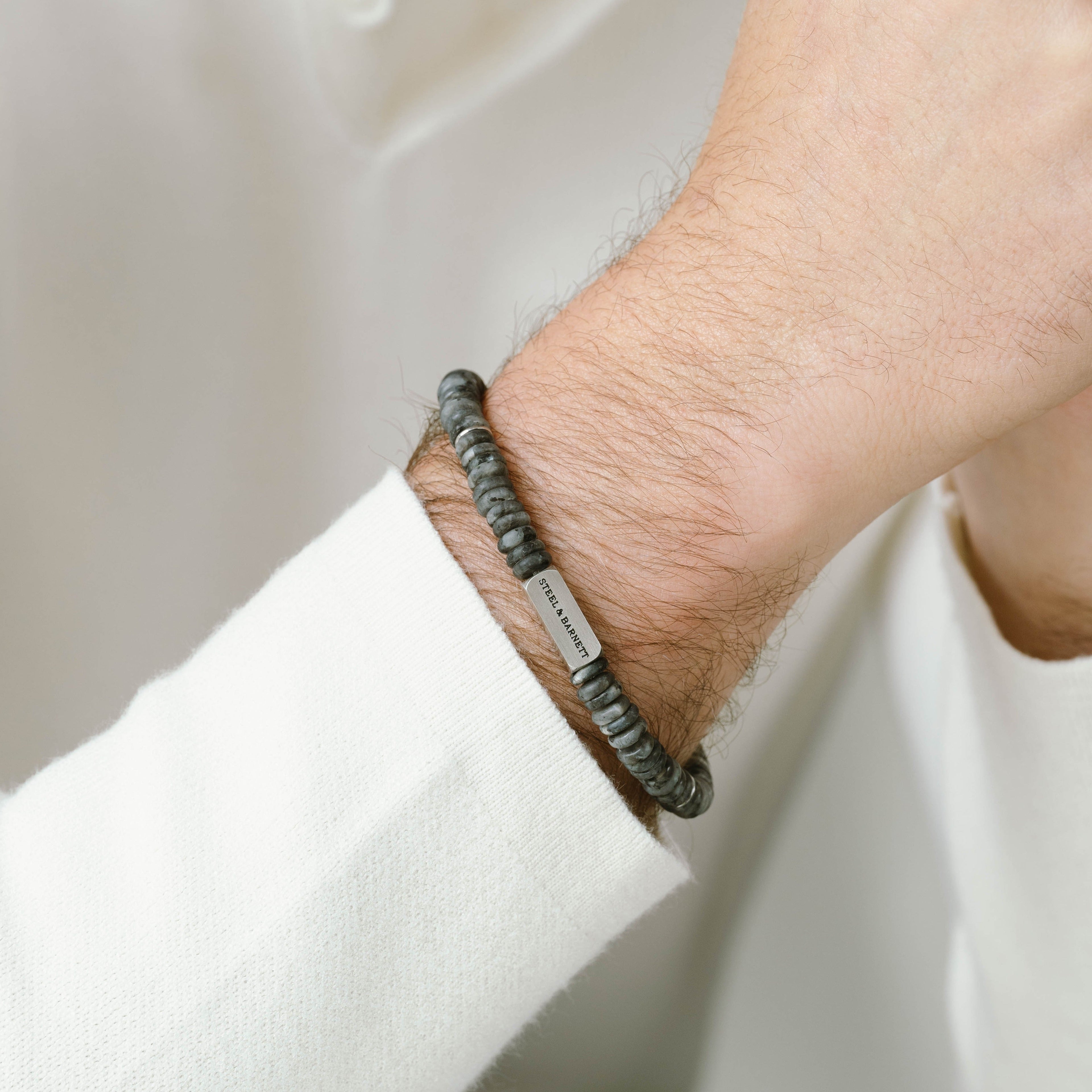 stone bracelet for men stainless steel steel and barnett grey Two Tone Disc Gemstone Bracelet grey