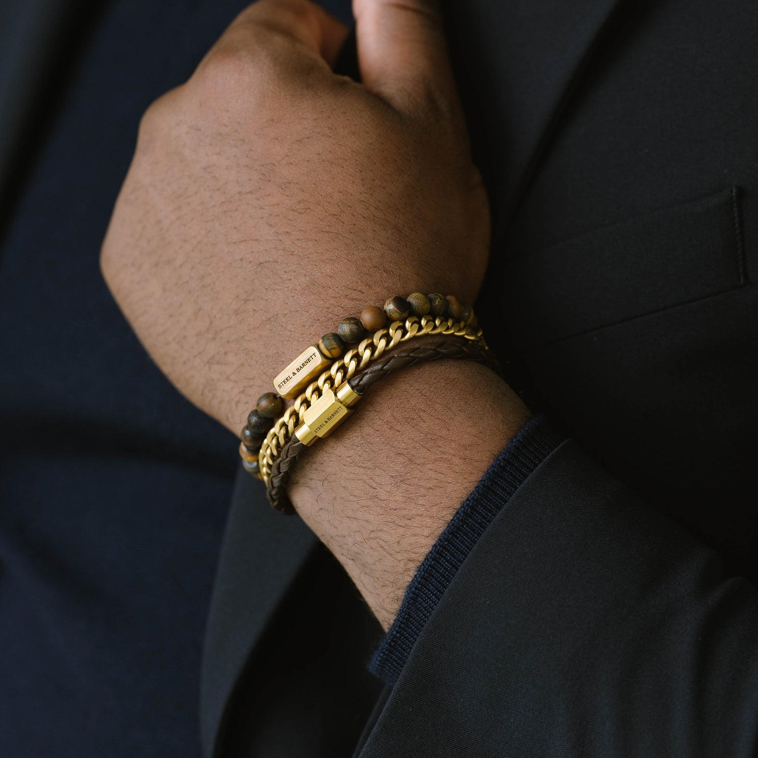 tigereye brown gold bracelet set gemstones stainless steel gold steel and barnett