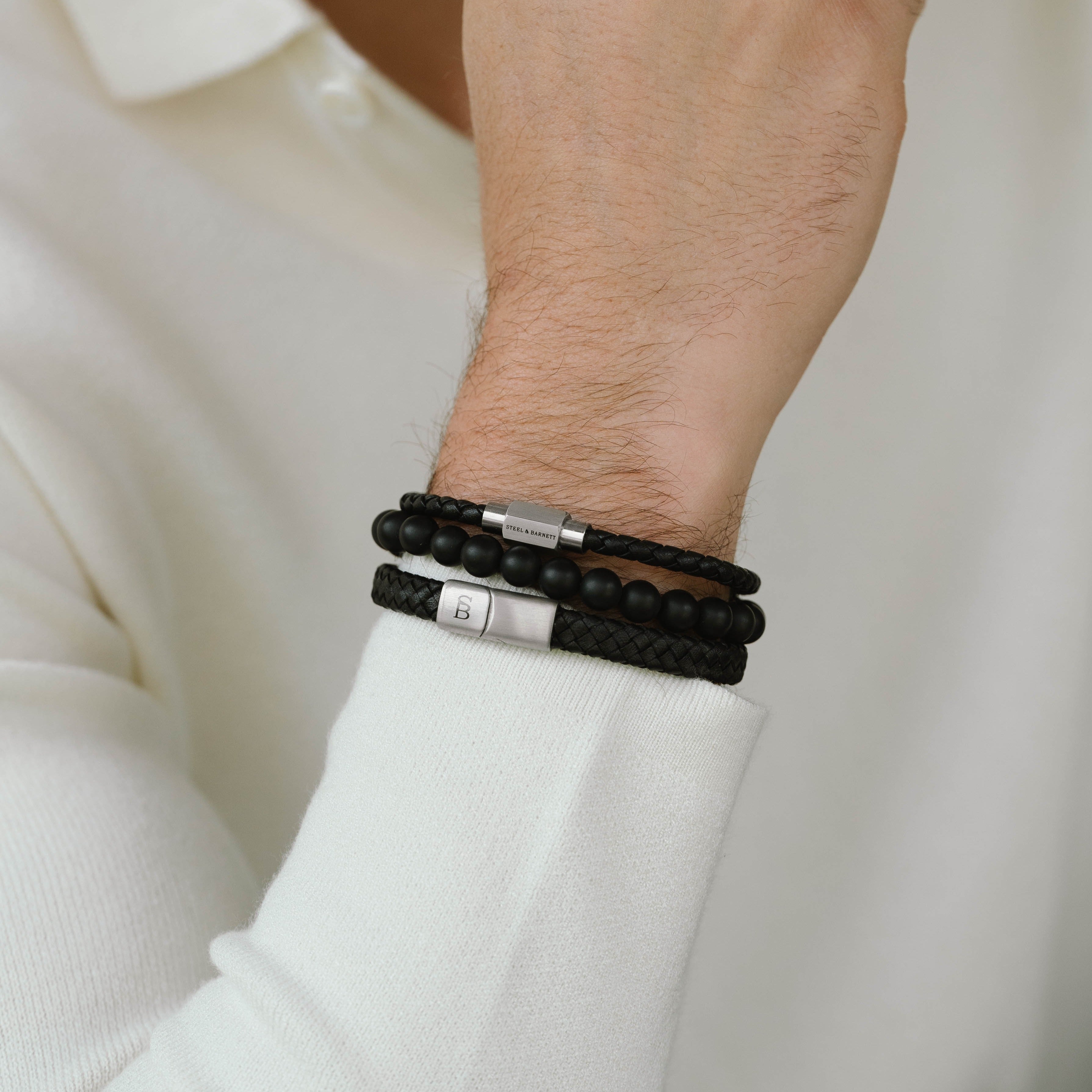 black and silver bracelets for men bracelet set gift for him steel and barnett